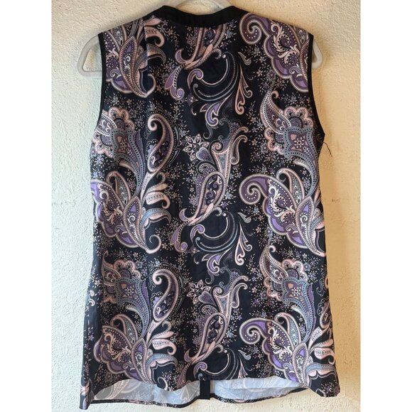 Sleeveless Paisley Button-Down Blouse shirt Large polyester V-neck READ - Picture 6 of 8
